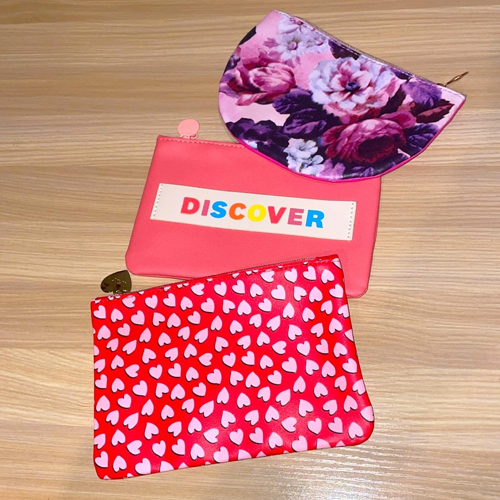 IPSY Small Cosmetic Bag Lot - Pretty in Pink Times 3 NWOT